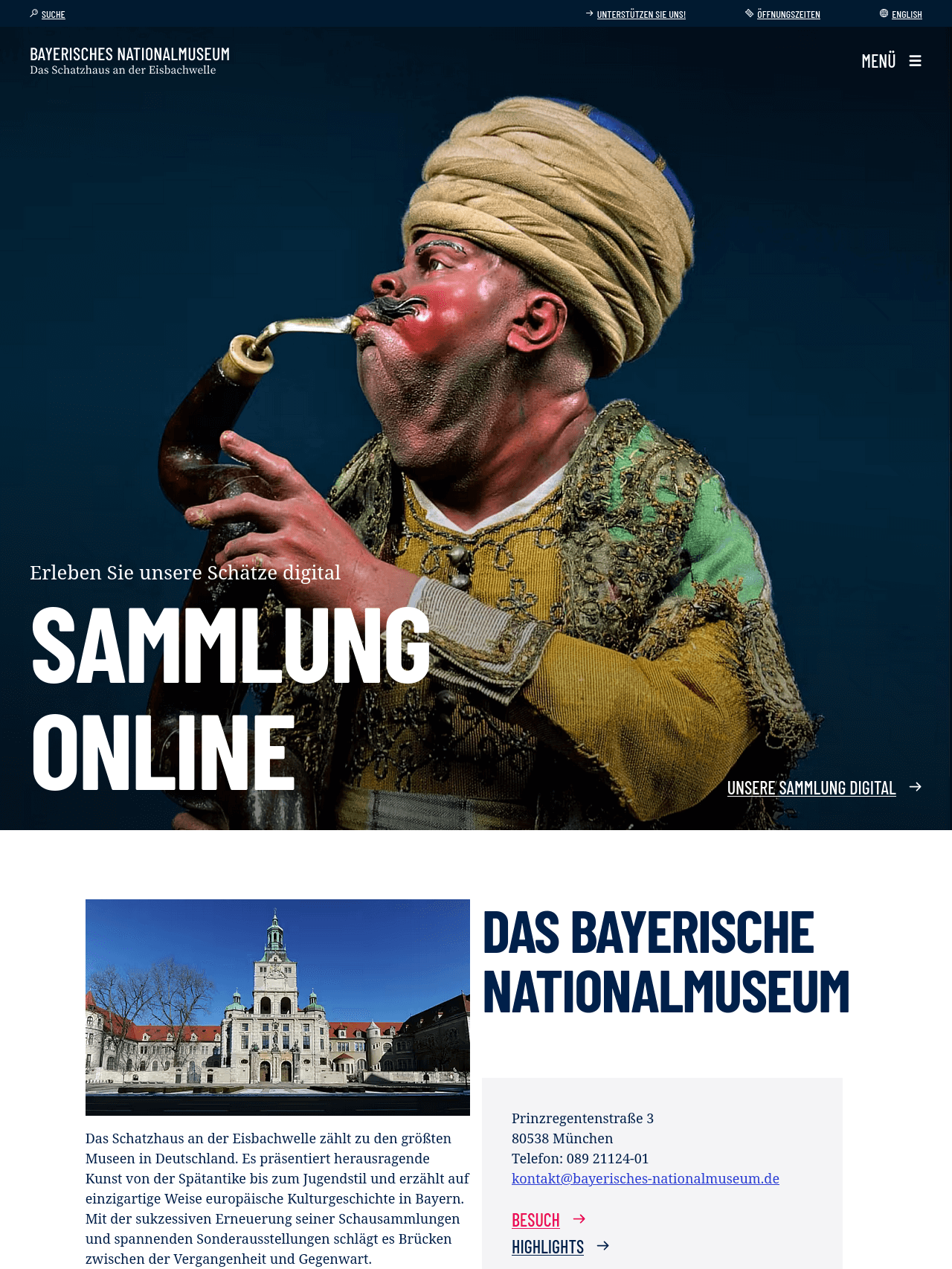 Screenshot of the Bayerische Nationalmuseum website