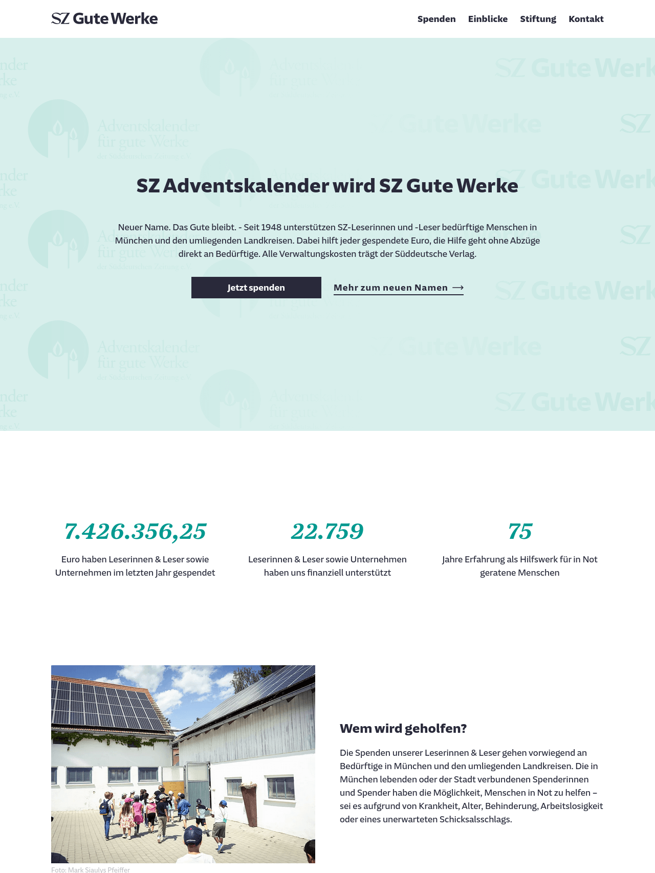 Screenshot of the SZ Gute Werke website